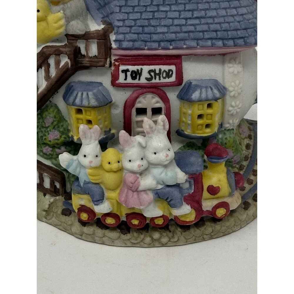 Porcelain Bunny Towne Toy Shop Easter Village Figurines Vintage 3-Piece Set